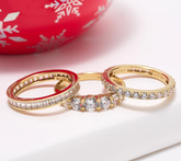 Diamonique 3 Ring Eternity Band Set Gold-plated Sterling Silver Size 7